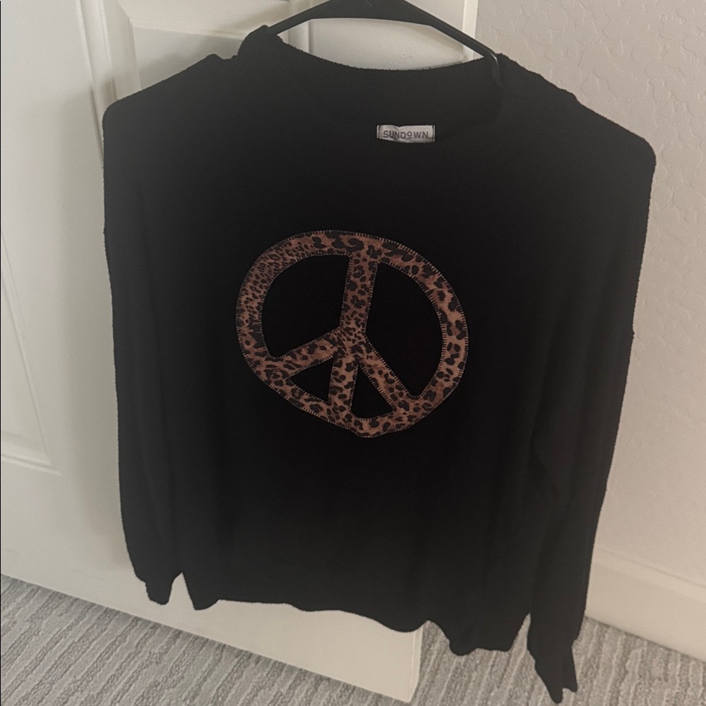 Black Sweater with Leopard Peace Sign